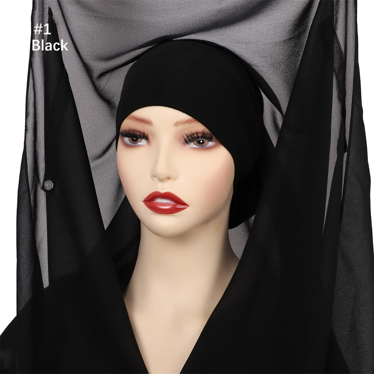 Hijab Mousseline (Chiffon) Uni à Perles – Voile avec bonnet Élégant