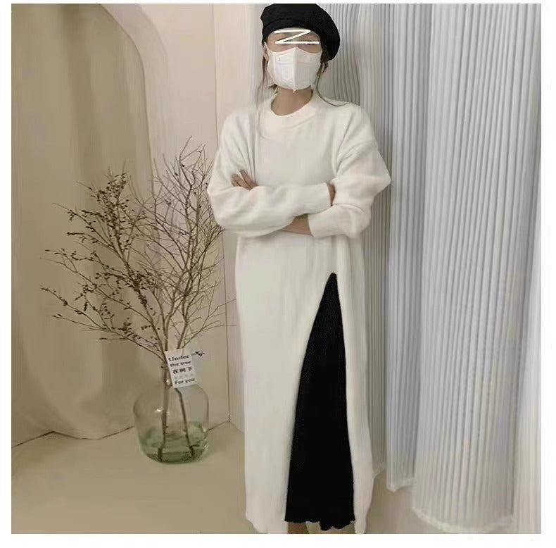 Robe Pull Alia Tricotée Longue à Fente – Style Décontracté Chic & Moderne