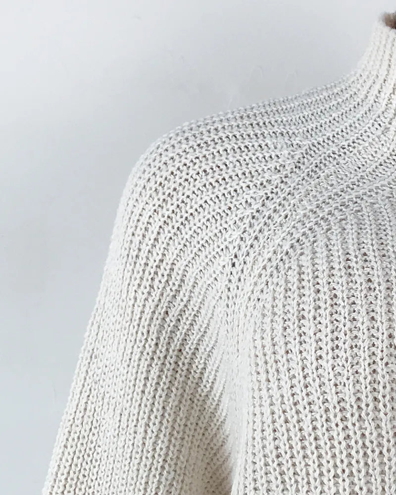 Robe Pull Oversize  Amira | Col Roulé et Manches Lanternes, Style Décontracté Vintage