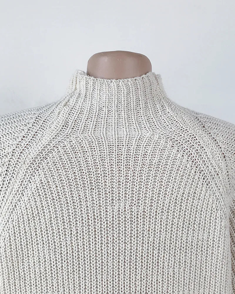 Robe Pull Oversize  Amira | Col Roulé et Manches Lanternes, Style Décontracté Vintage