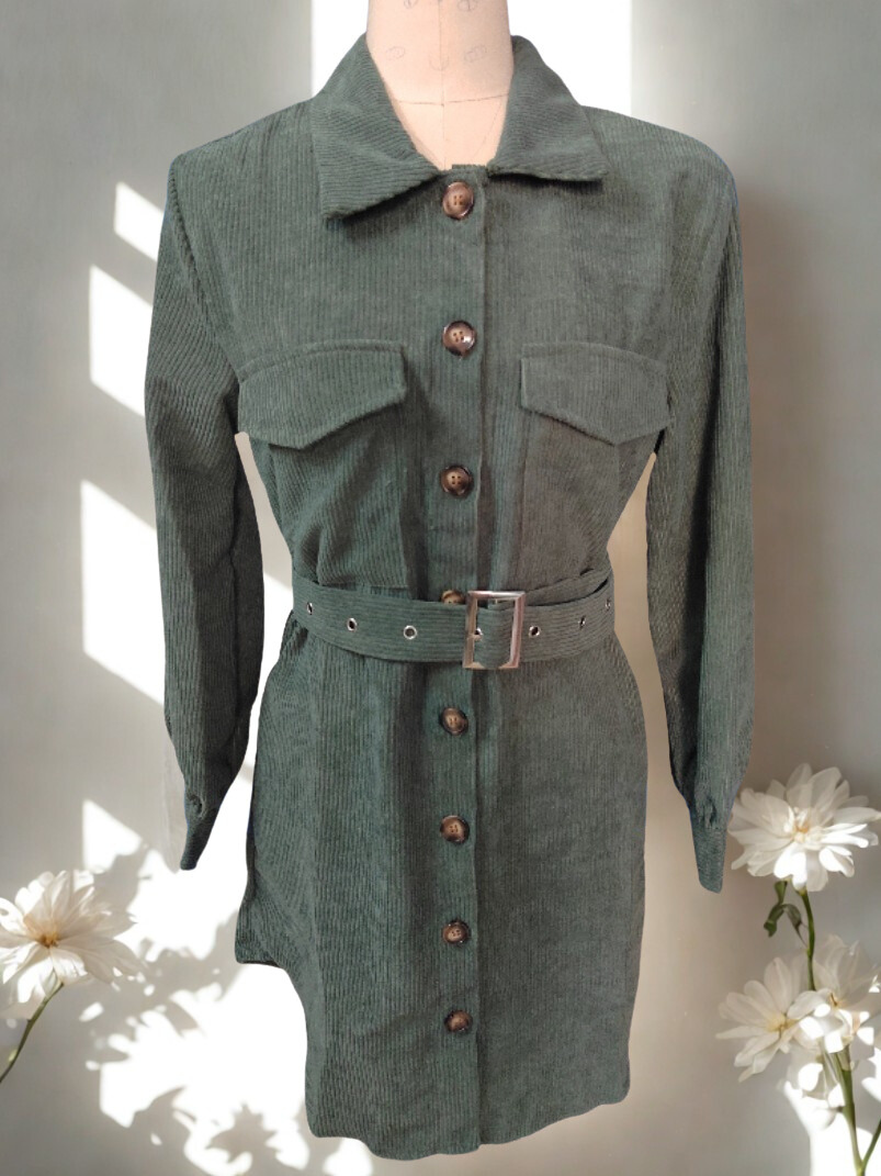 Robe-Chemise Amira- Velours Côtelé, Élégance Décontractée avec Ceinture