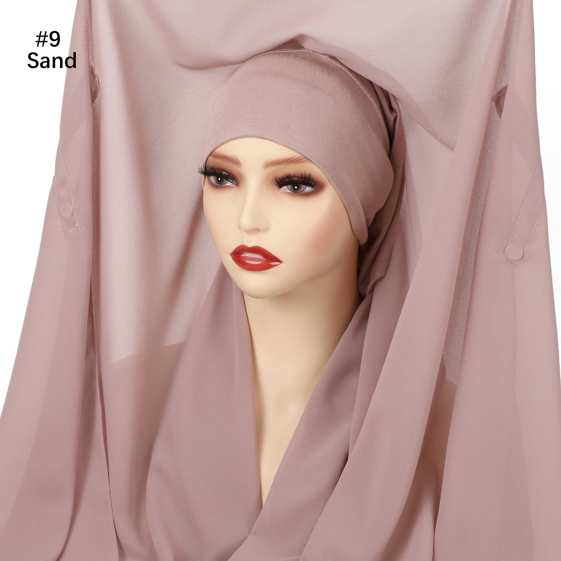 Hijab Mousseline (Chiffon) Uni à Perles – Voile avec bonnet Élégant