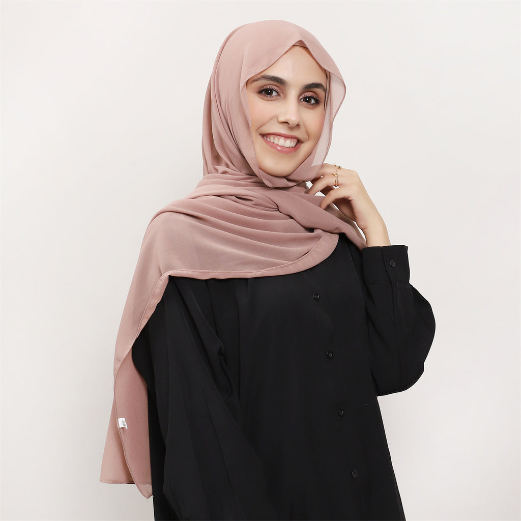 Hijab Mousseline (Chiffon) Uni à Perles – Voile avec bonnet Élégant