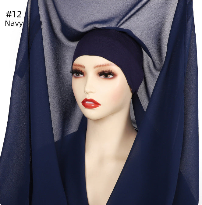 Hijab Mousseline (Chiffon) Uni à Perles – Voile avec bonnet Élégant