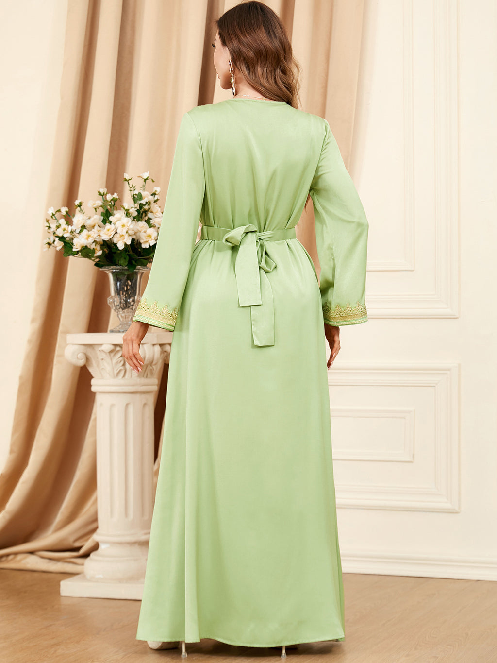 Ensemble Caftan Émane | 2 Pièces  – Robe Longue et Kimono Brodé, Idéal Ramadan & Aïd