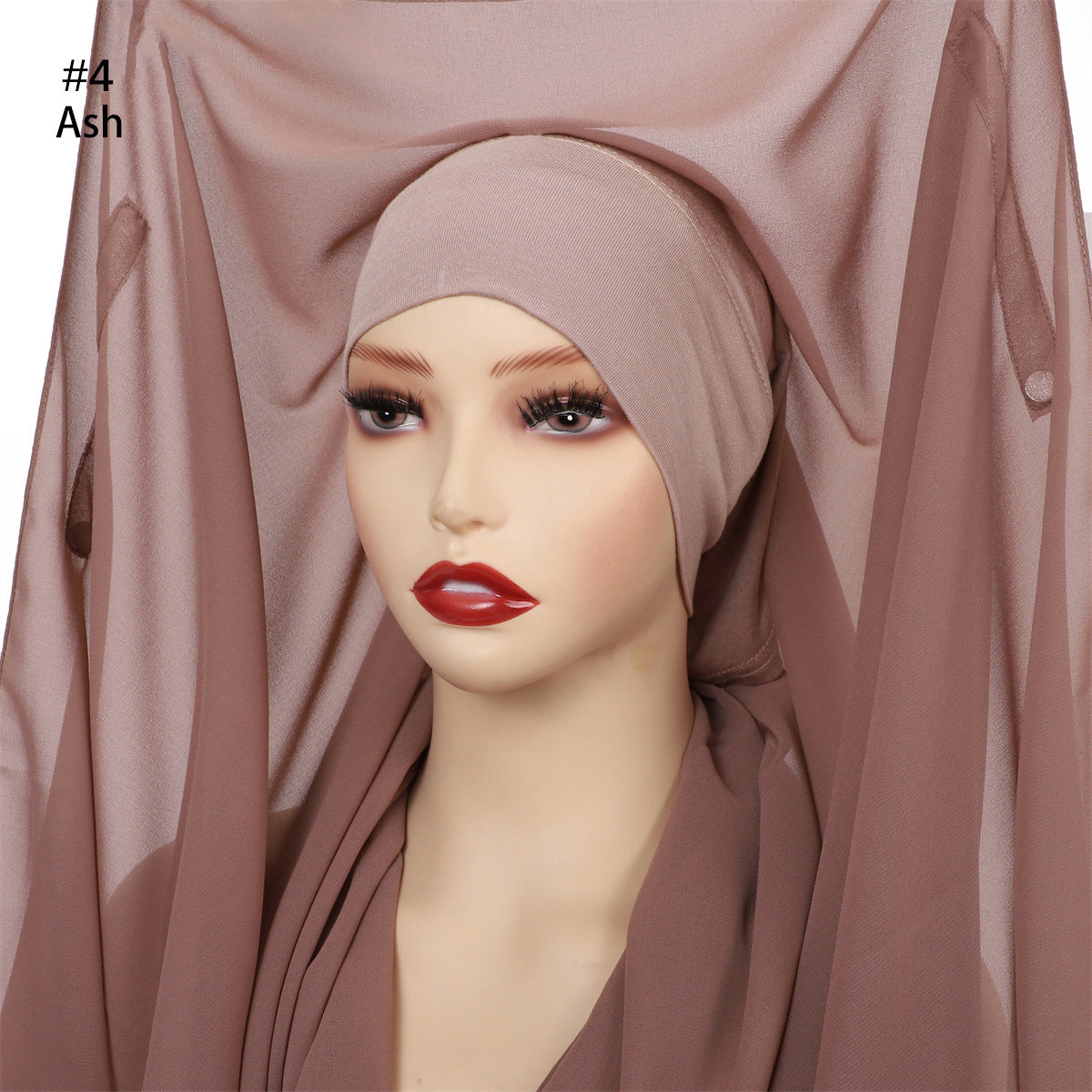 Hijab Mousseline (Chiffon) Uni à Perles – Voile avec bonnet Élégant