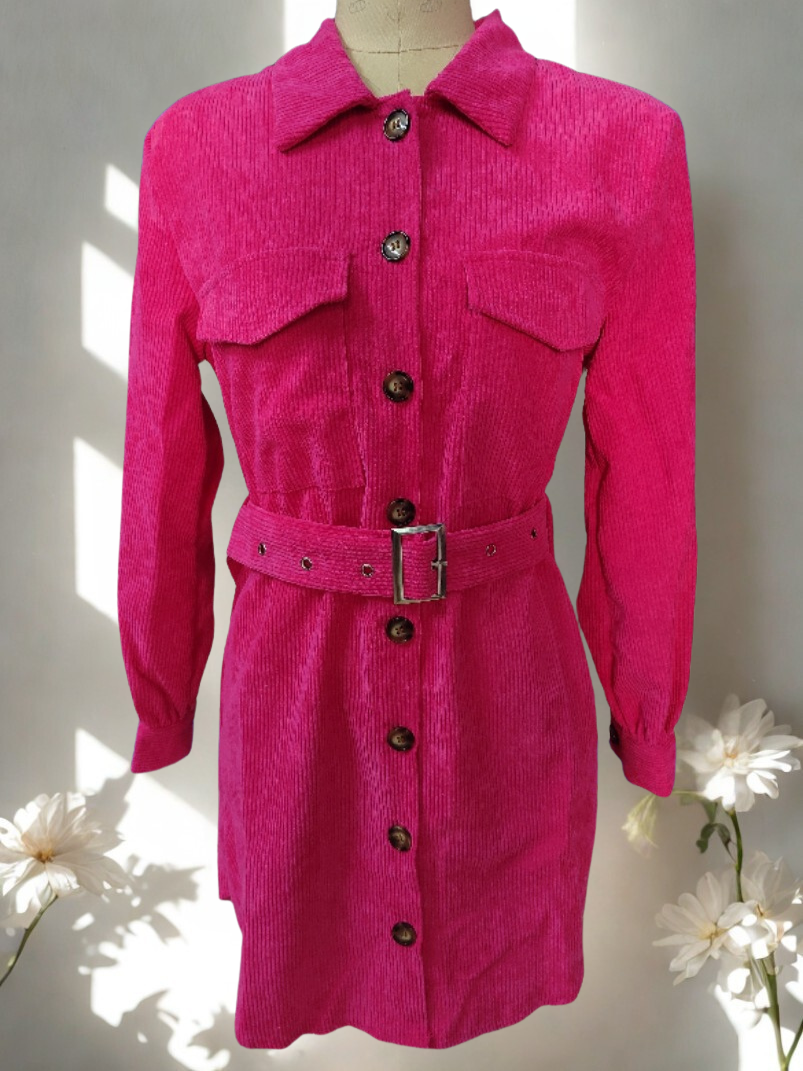 Robe-Chemise Amira- Velours Côtelé, Élégance Décontractée avec Ceinture