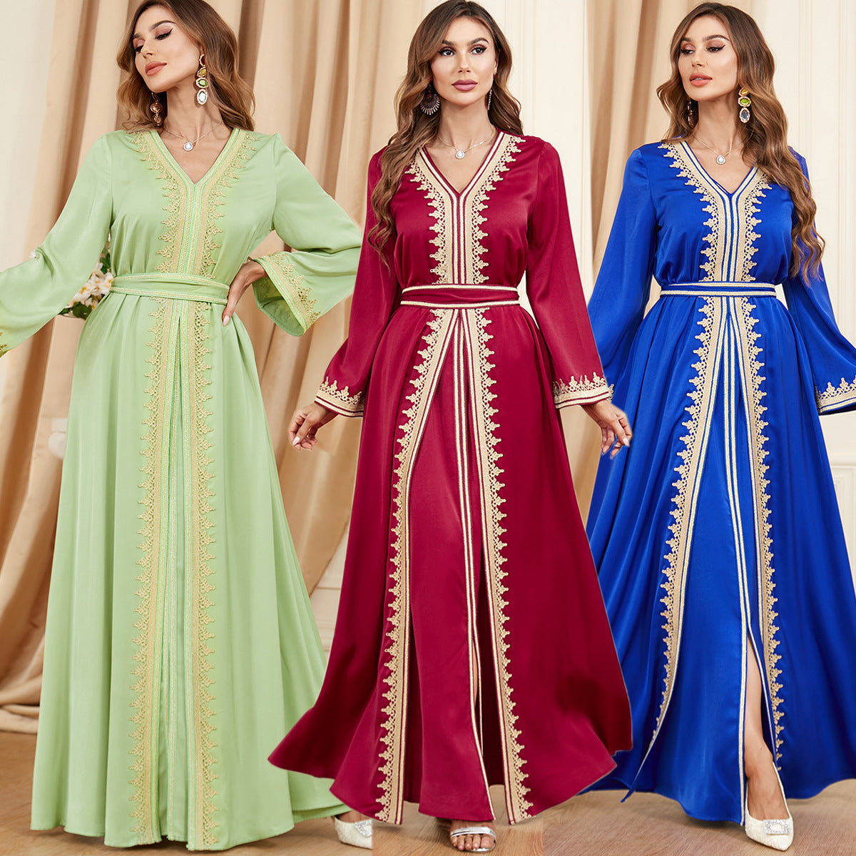 Ensemble Caftan Émane | 2 Pièces  – Robe Longue et Kimono Brodé, Idéal Ramadan & Aïd