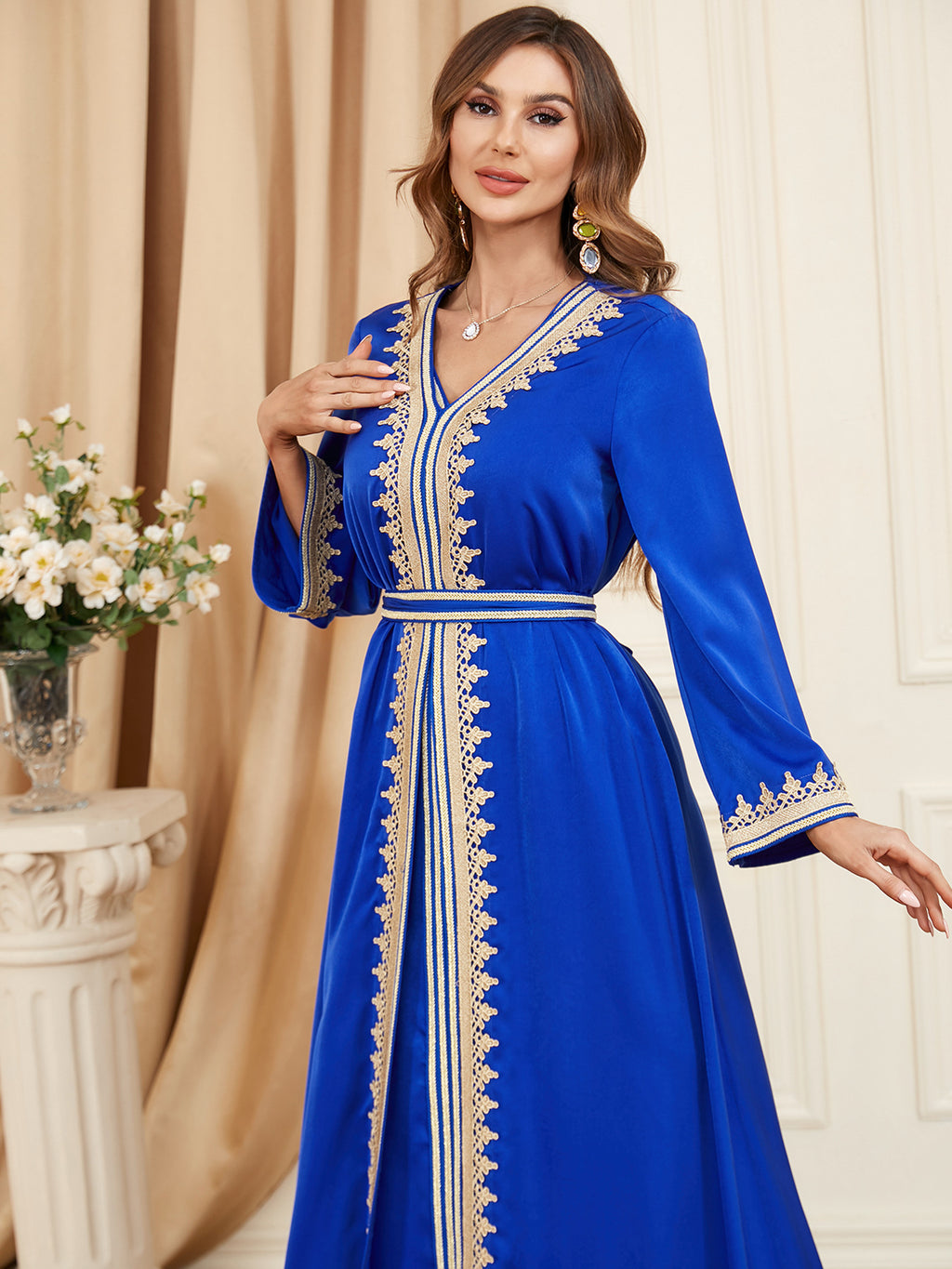 Ensemble Caftan Émane | 2 Pièces  – Robe Longue et Kimono Brodé, Idéal Ramadan & Aïd