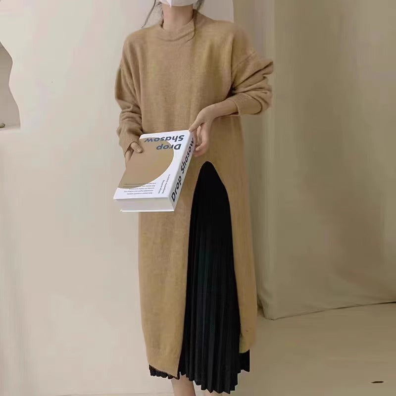 Robe Pull Alia Tricotée Longue à Fente – Style Décontracté Chic & Moderne