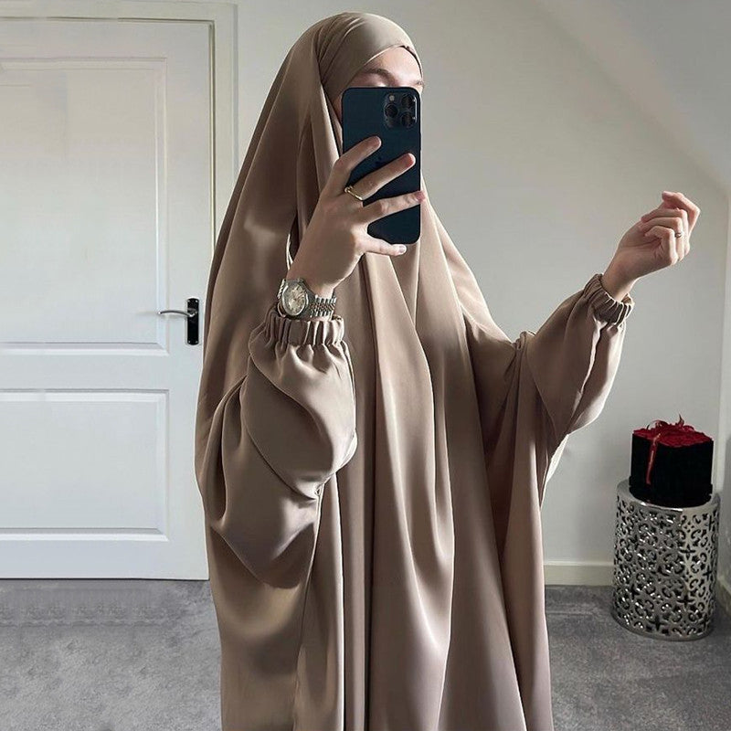 Jilbab de Prière Long Une Pièce – Coupe Ample, Manches Élastiques, Tissu Fluide