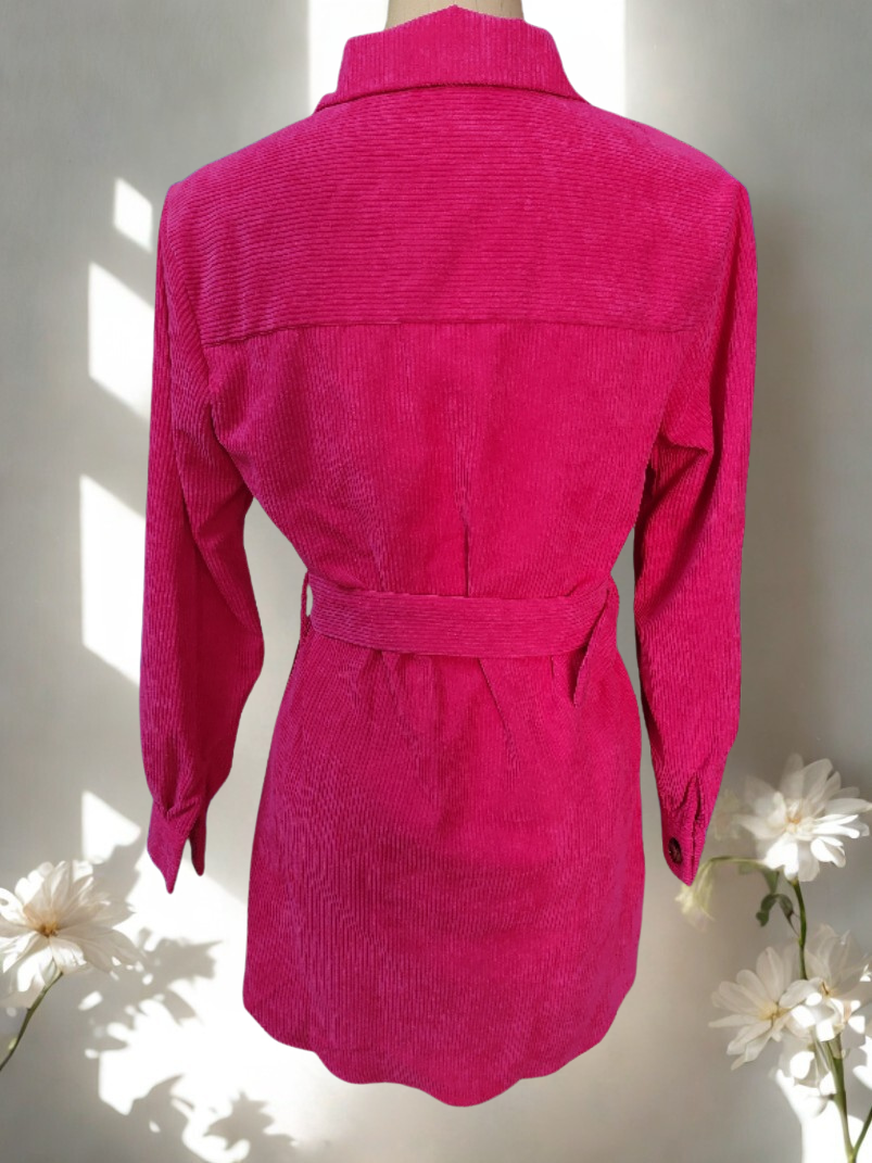 Robe-Chemise Amira- Velours Côtelé, Élégance Décontractée avec Ceinture