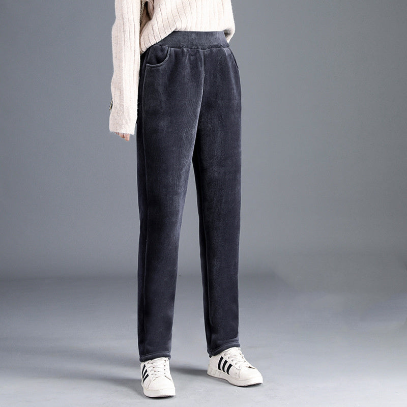 Pantalon Thermique en Velours Côtelé pour Femme Doublé en Polaire