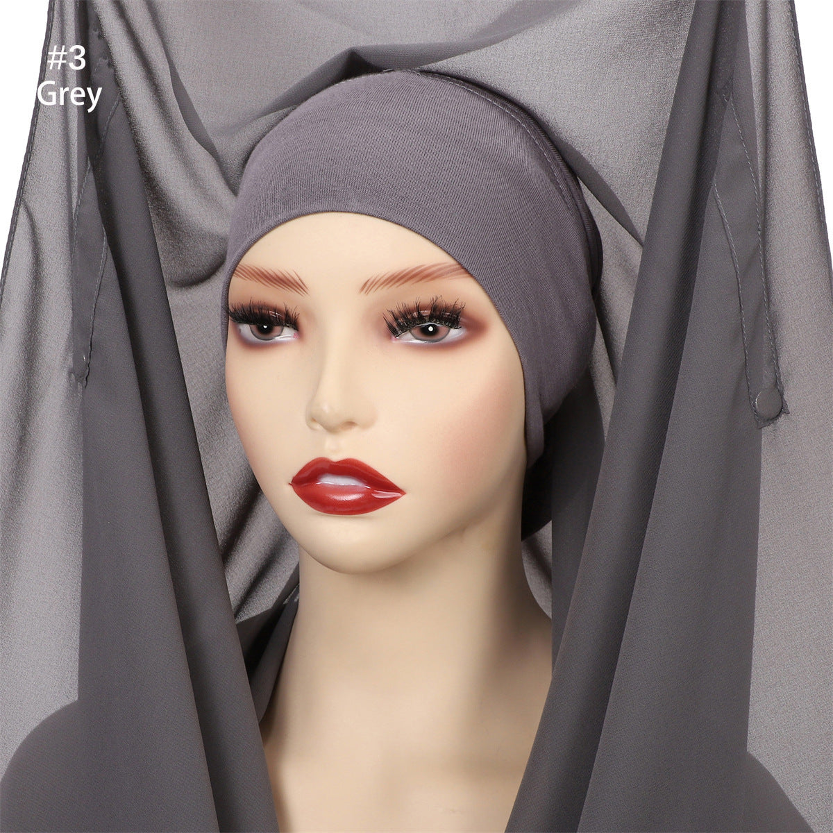 Hijab Mousseline (Chiffon) Uni à Perles – Voile avec bonnet Élégant