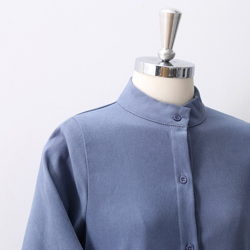 Robe-Chemise "Maysa" à Col Montant officier et Manches Lanternes