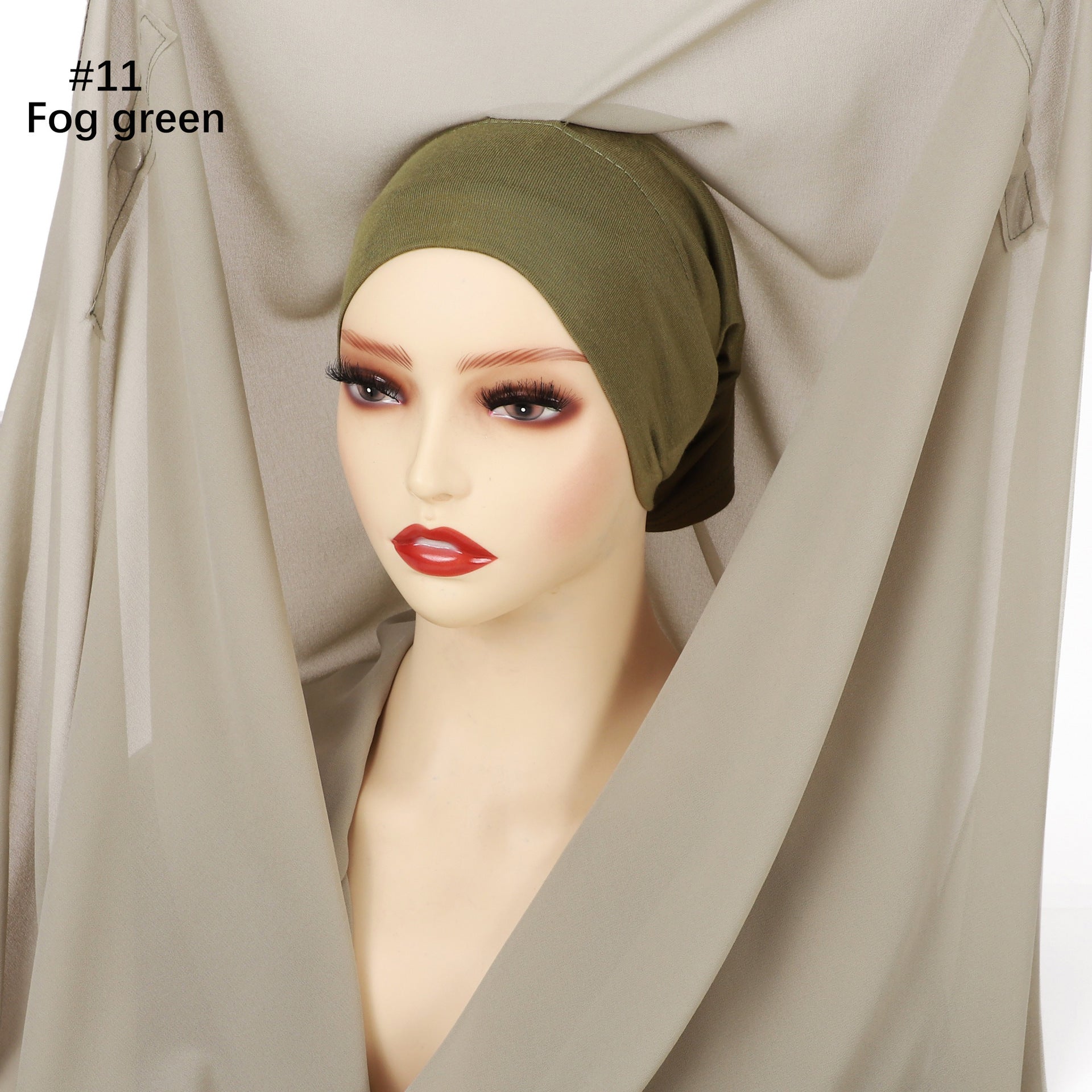 Hijab Mousseline (Chiffon) Uni à Perles – Voile avec bonnet Élégant