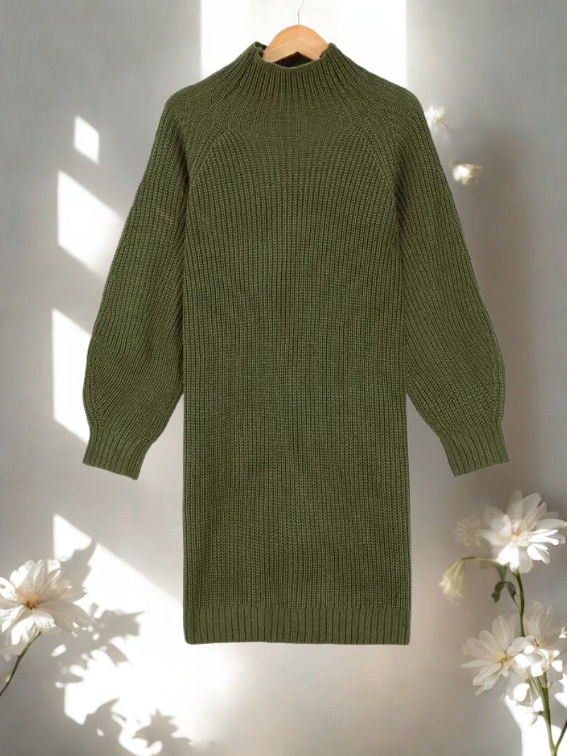 Robe Pull Oversize  Amira | Col Roulé et Manches Lanternes, Style Décontracté Vintage