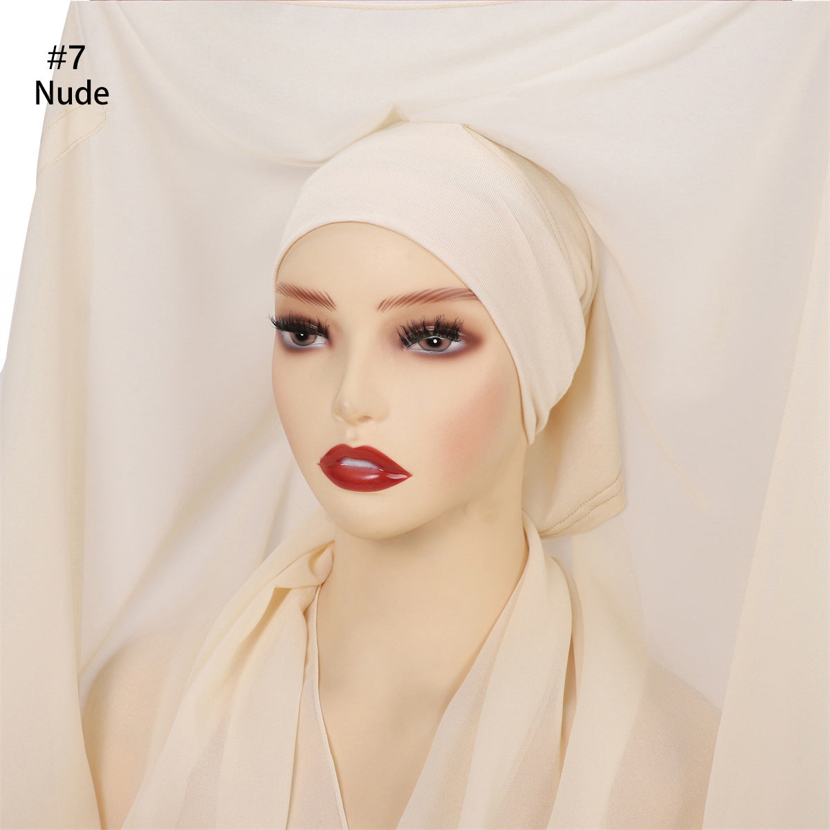 Hijab Mousseline (Chiffon) Uni à Perles – Voile avec bonnet Élégant