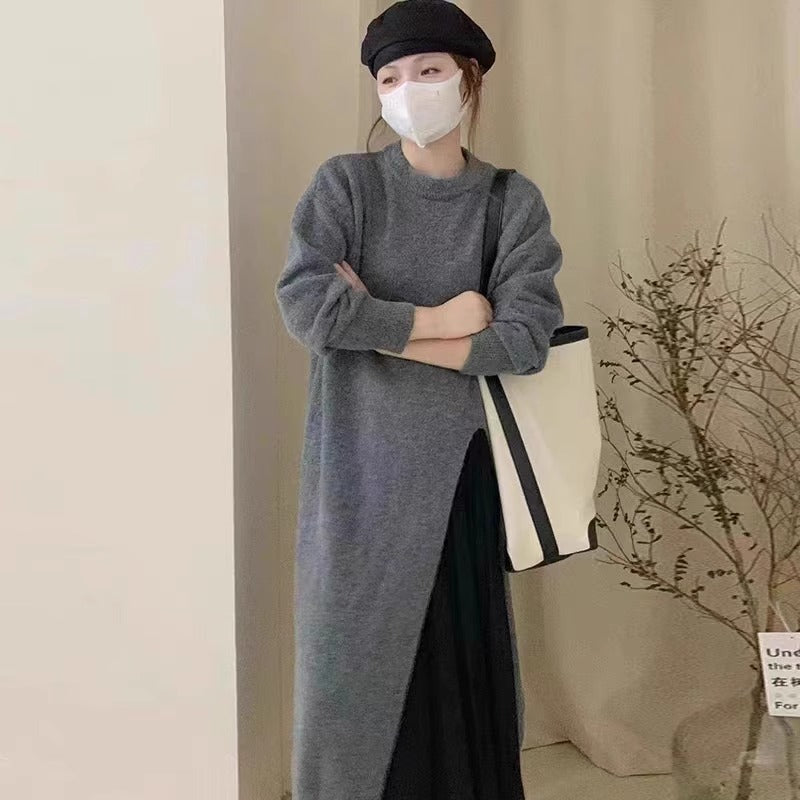 Robe Pull Alia Tricotée Longue à Fente – Style Décontracté Chic & Moderne