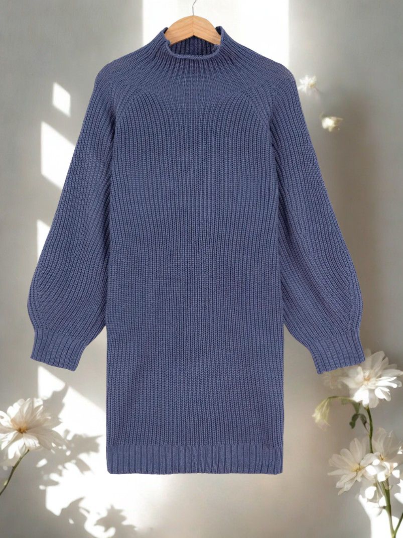 Robe Pull Oversize  Amira | Col Roulé et Manches Lanternes, Style Décontracté Vintage