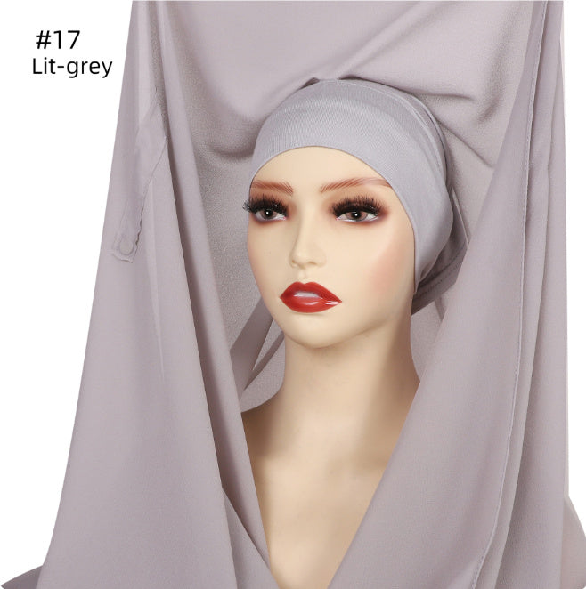 Hijab Mousseline (Chiffon) Uni à Perles – Voile avec bonnet Élégant