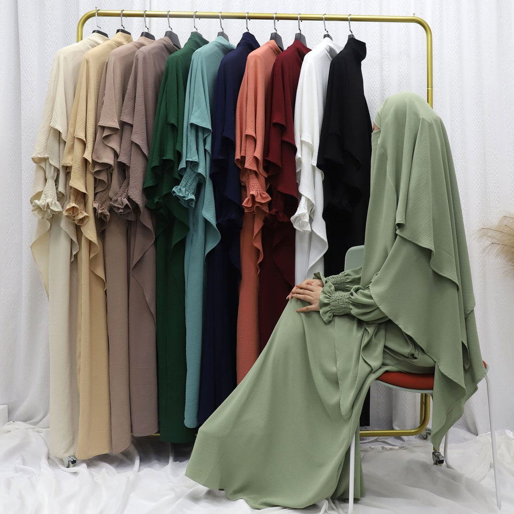 Ensemble de Prière Femme 2 Pièces – Abaya Longue & Khimar Intégré, Coupe Ample Modeste