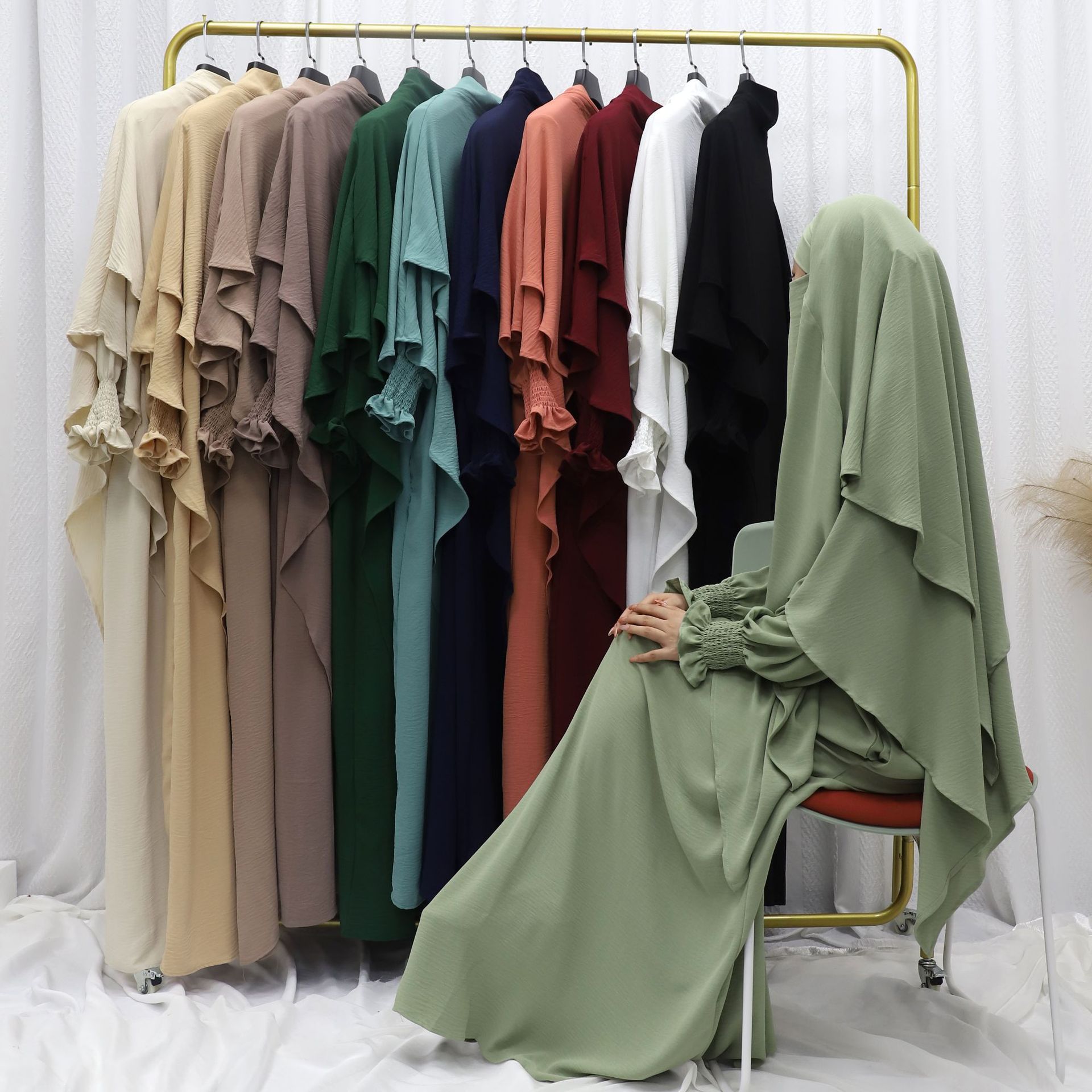 Ensemble de Prière Femme 2 Pièces – Abaya Longue & Khimar Intégré, Coupe Ample Modeste