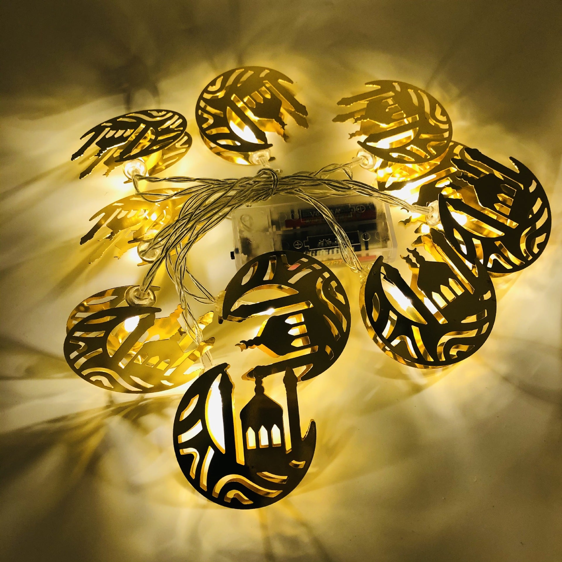 Guirlande Lumineuse Ramadan & Eid Mubarak – Lanternes LED Dorées à Piles, Décoration Intérieure Festive