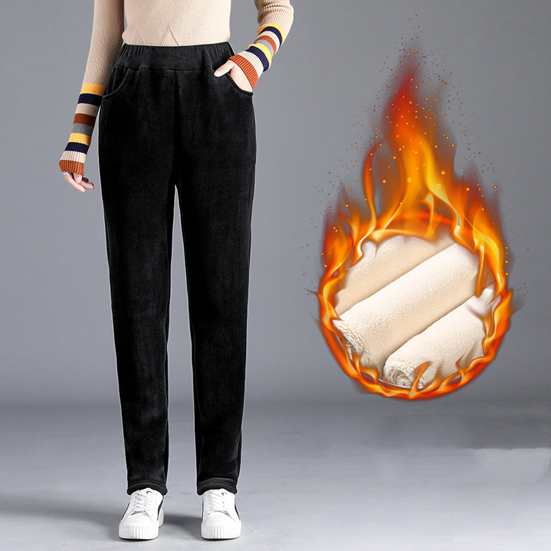 Pantalon Thermique en Velours Côtelé pour Femme Doublé en Polaire
