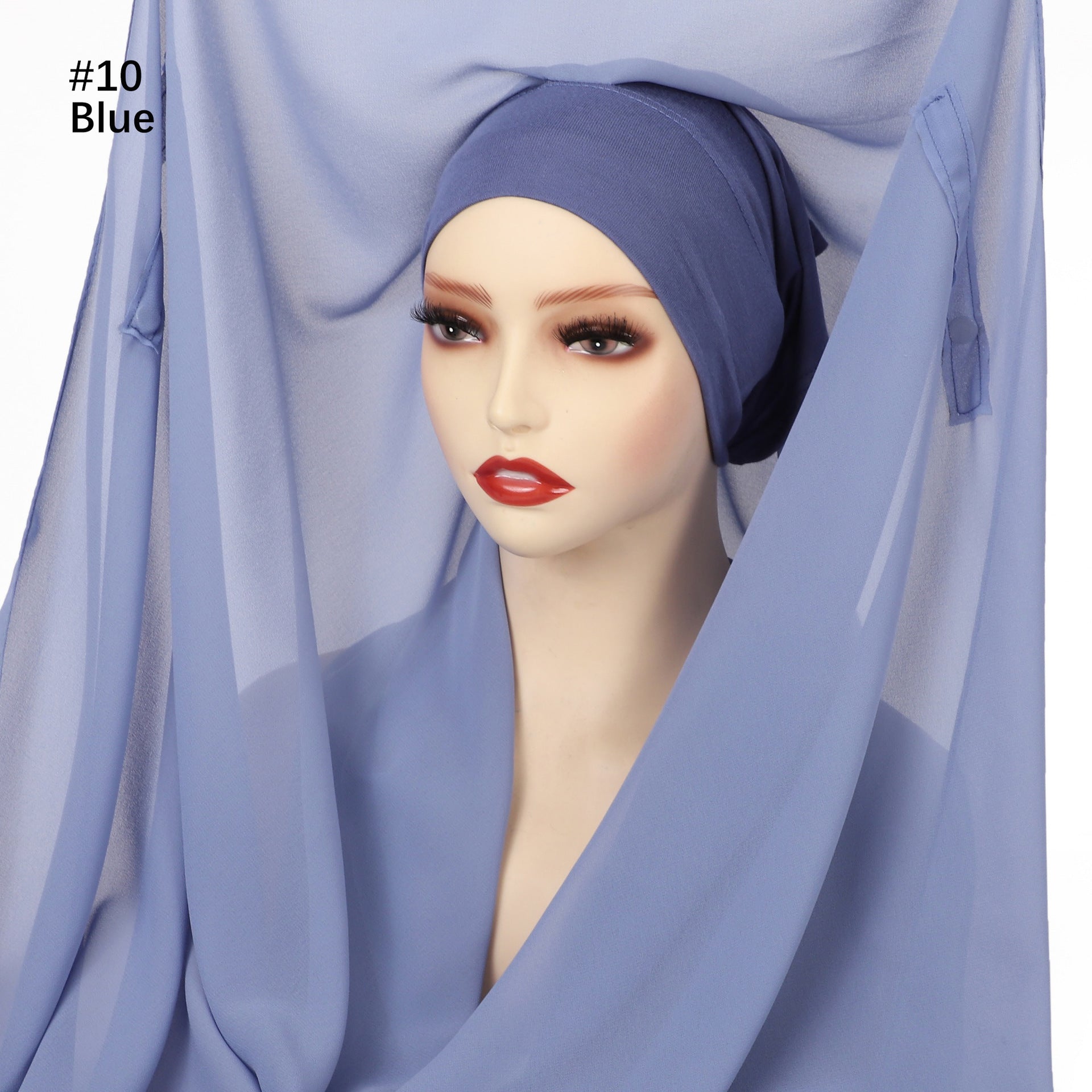 Hijab Mousseline (Chiffon) Uni à Perles – Voile avec bonnet Élégant