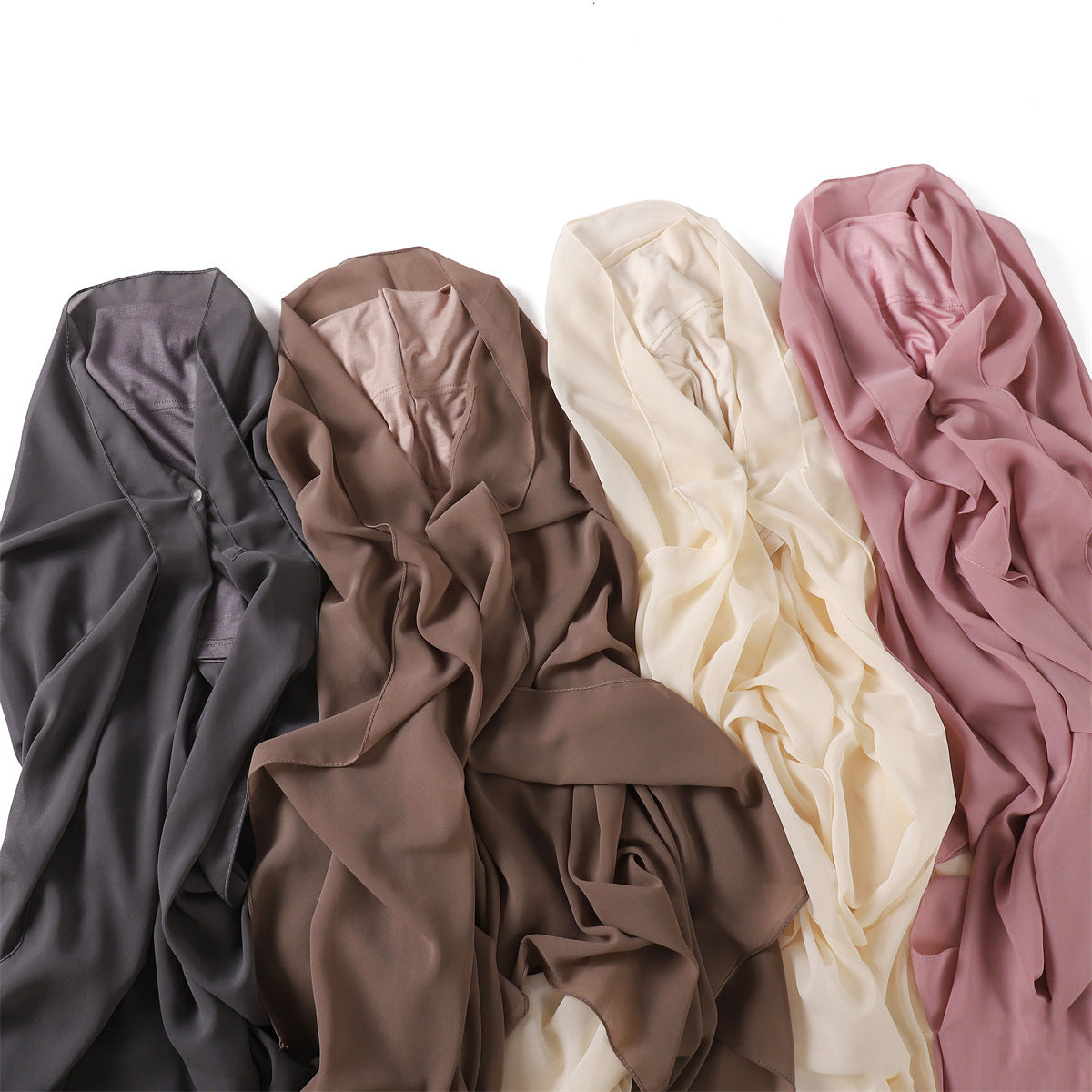 Hijab Mousseline (Chiffon) Uni à Perles – Voile avec bonnet Élégant