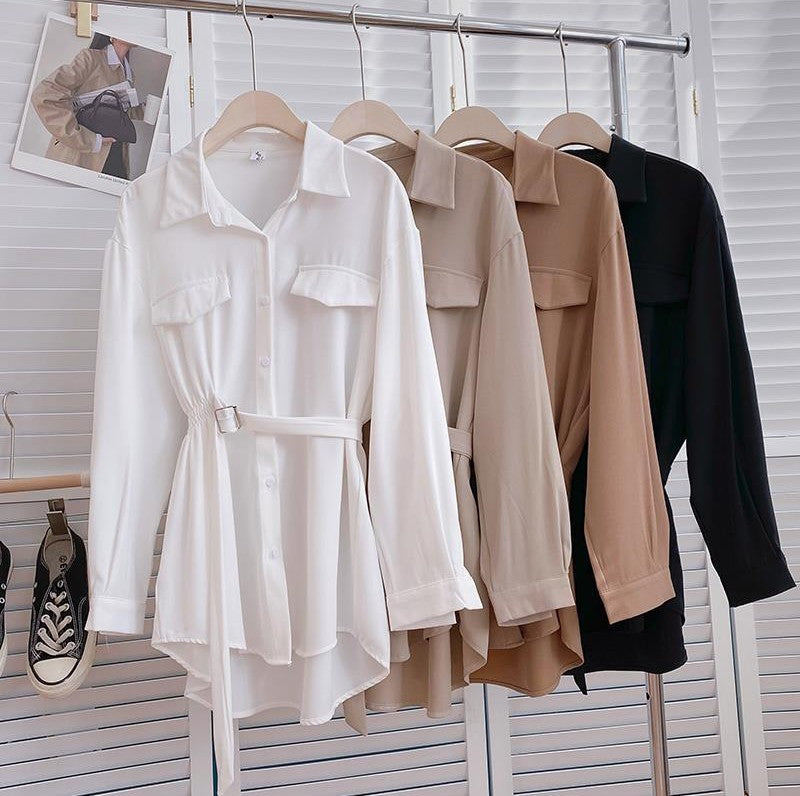 Chemise Alia –Mi-Longue Élégante avec Ceinture et Taille Élastique