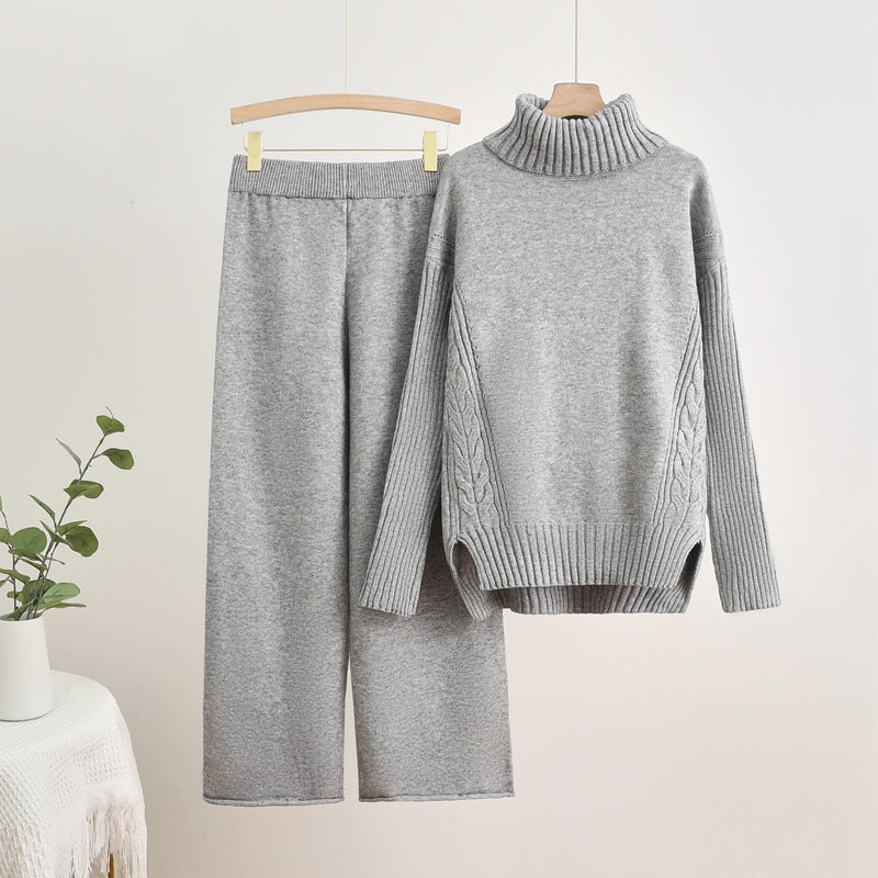 Ensemble Lila – Pull col roulé et pantalon large en maille, confort chic
