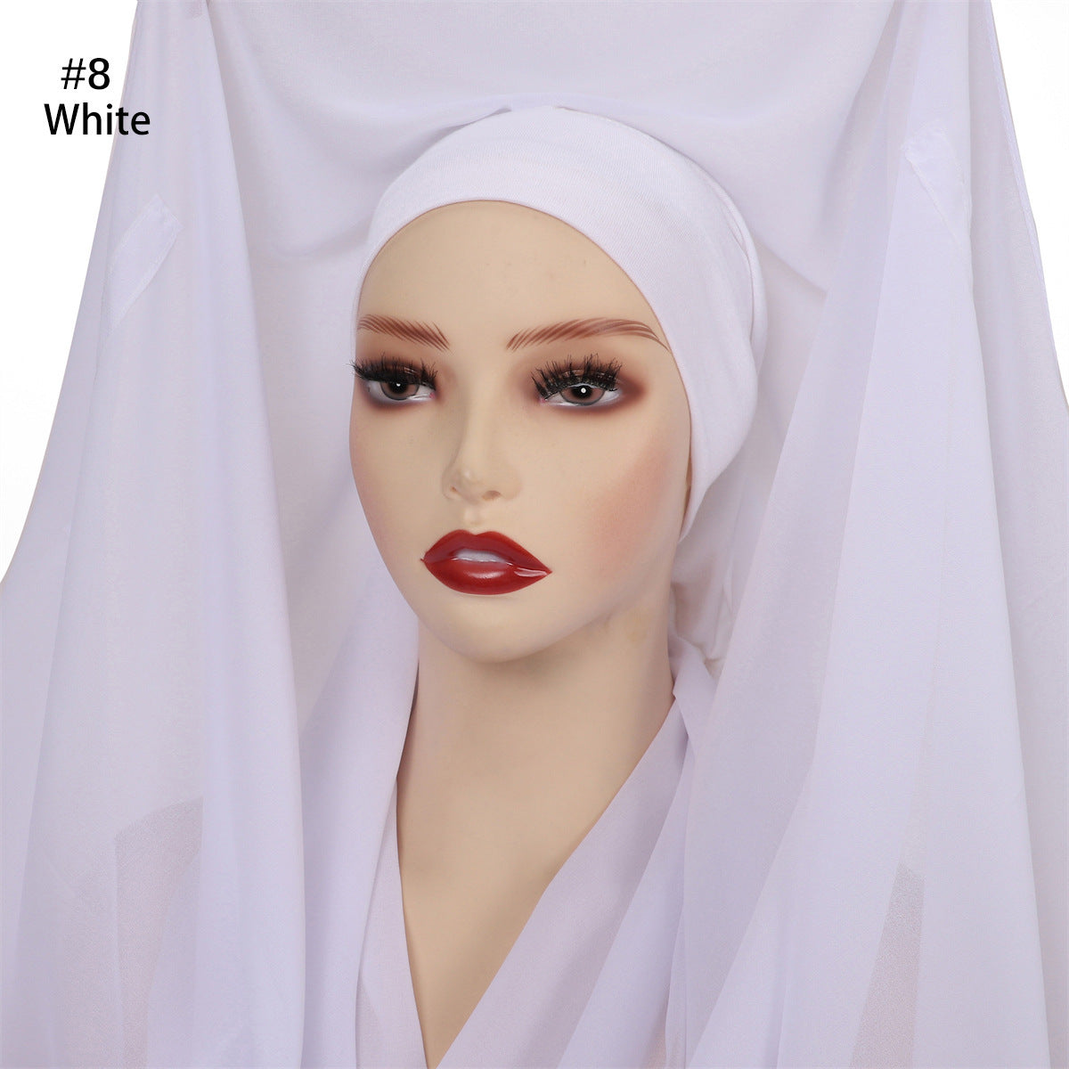 Hijab Mousseline (Chiffon) Uni à Perles – Voile avec bonnet Élégant