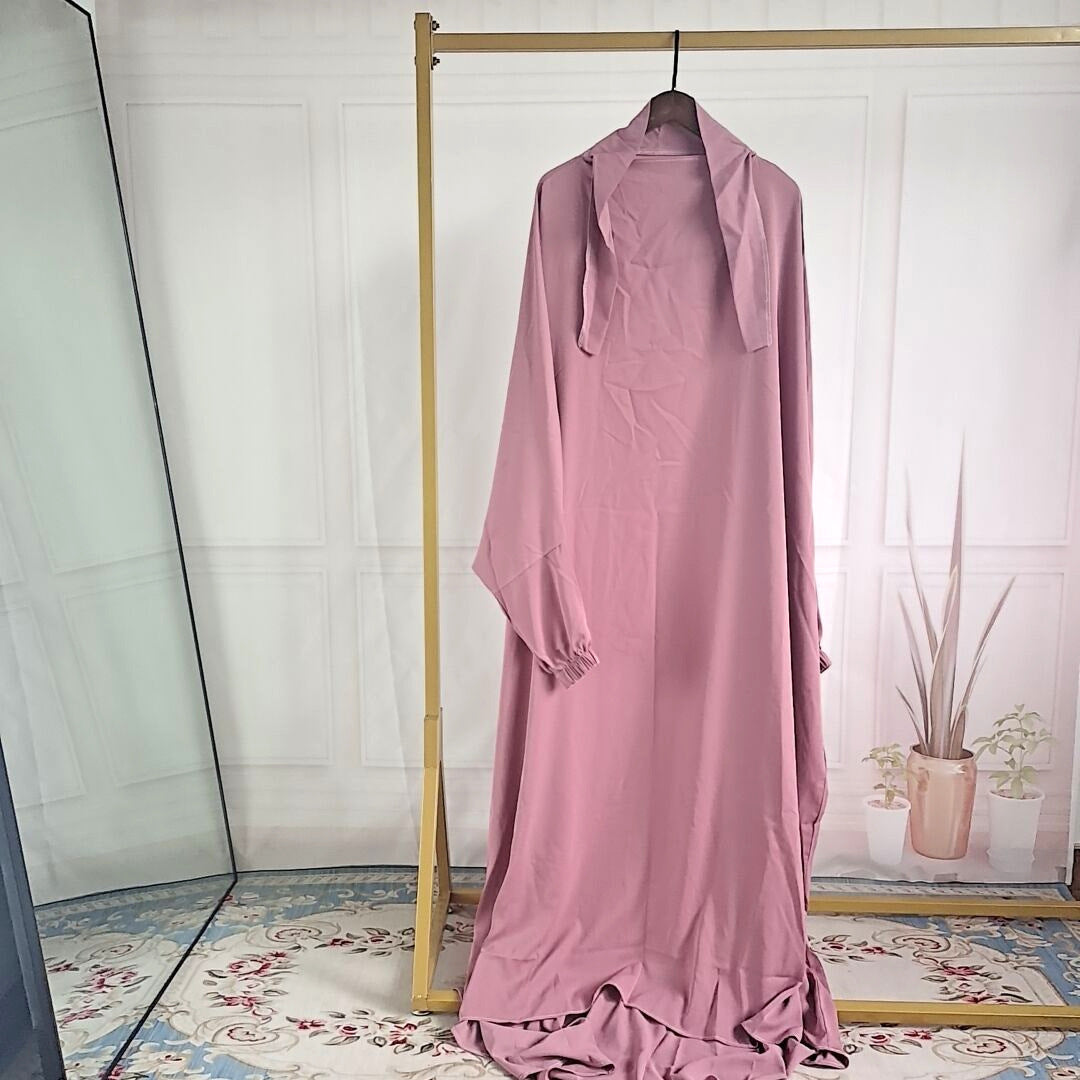 Jilbab de Prière Long Une Pièce – Coupe Ample, Manches Élastiques, Tissu Fluide