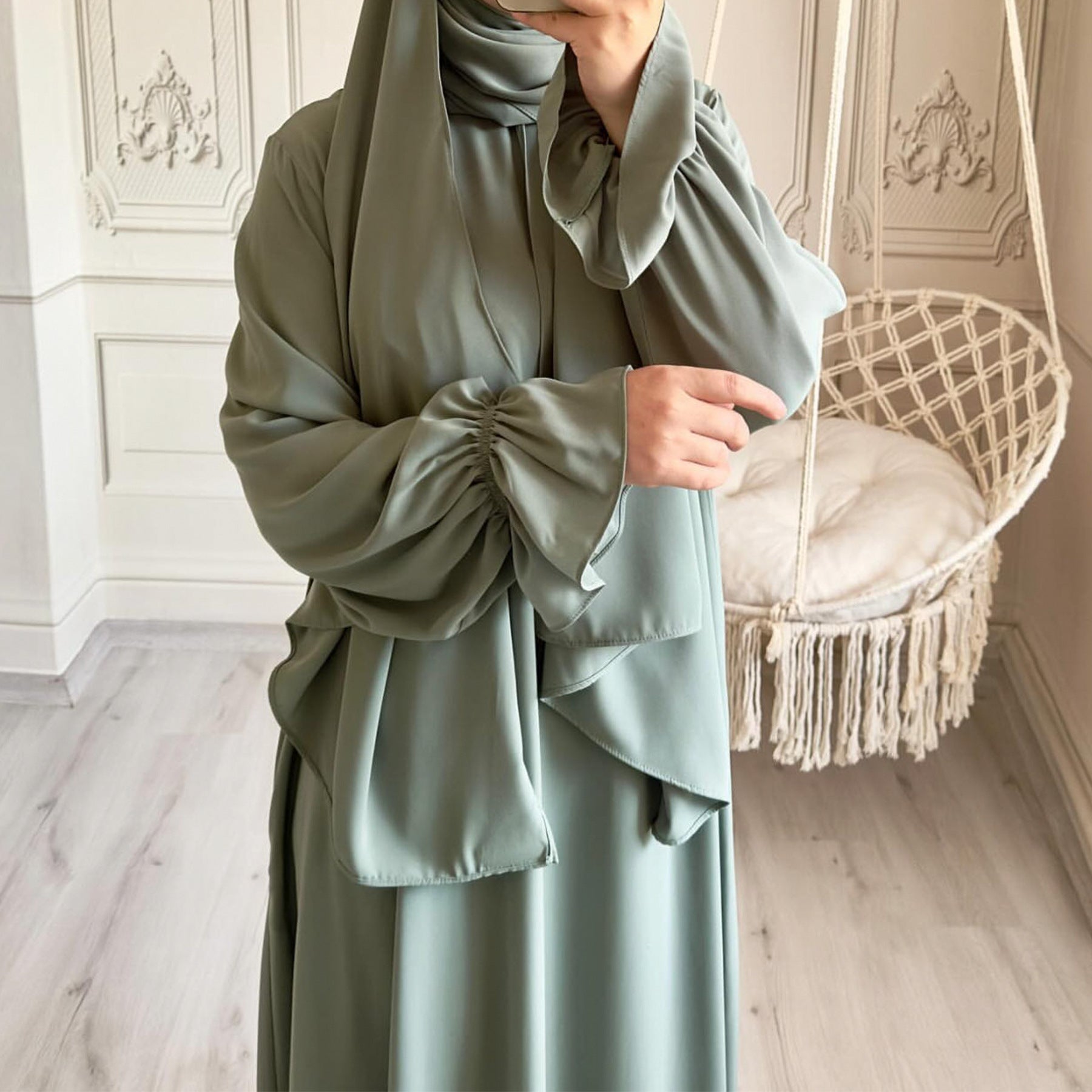 Jilbab de Prière Long Une Pièce avec Khimar Intégré – Idéal Ramadan & Usage Quotidien
