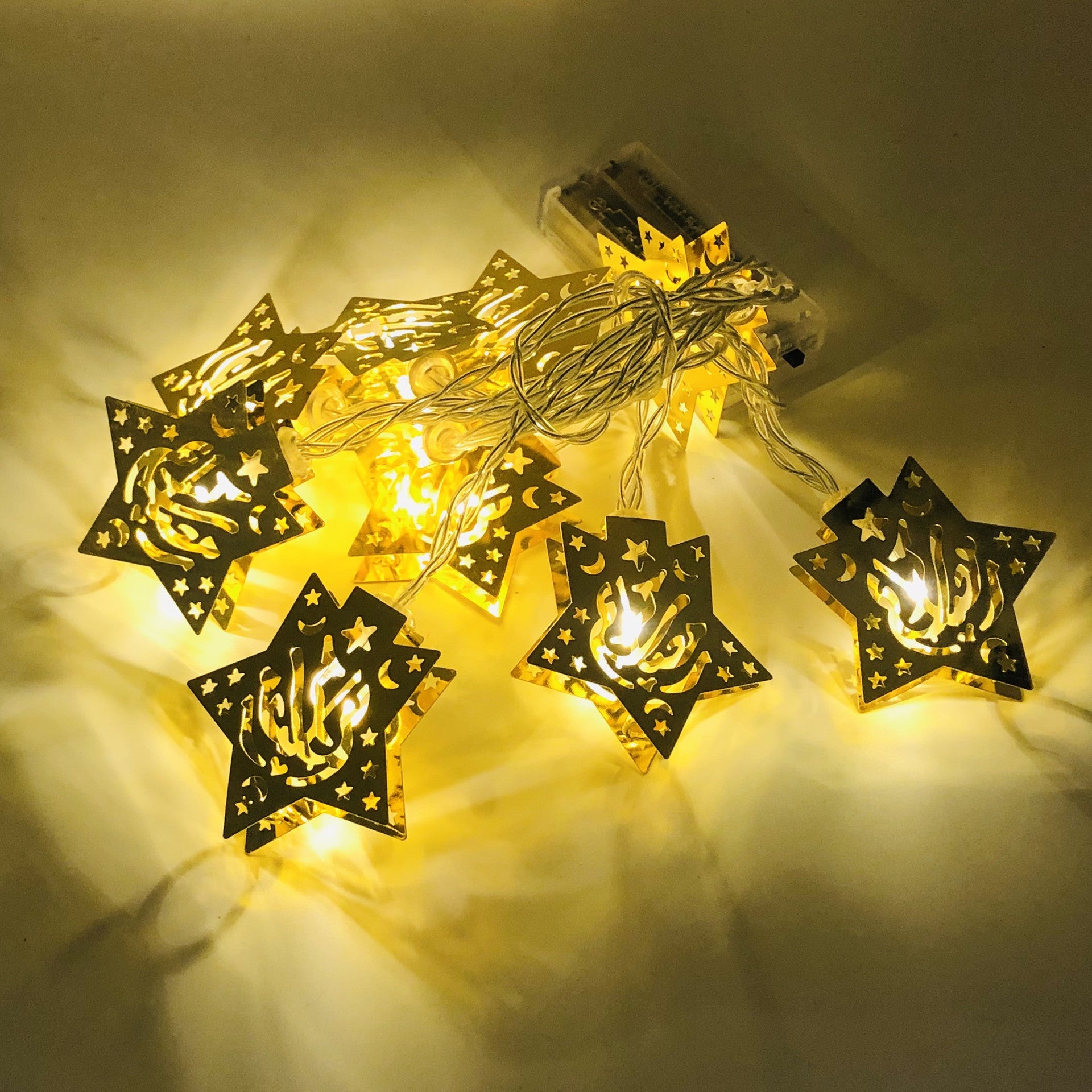 Guirlande Lumineuse Ramadan & Eid Mubarak – Lanternes LED Dorées à Piles, Décoration Intérieure Festive