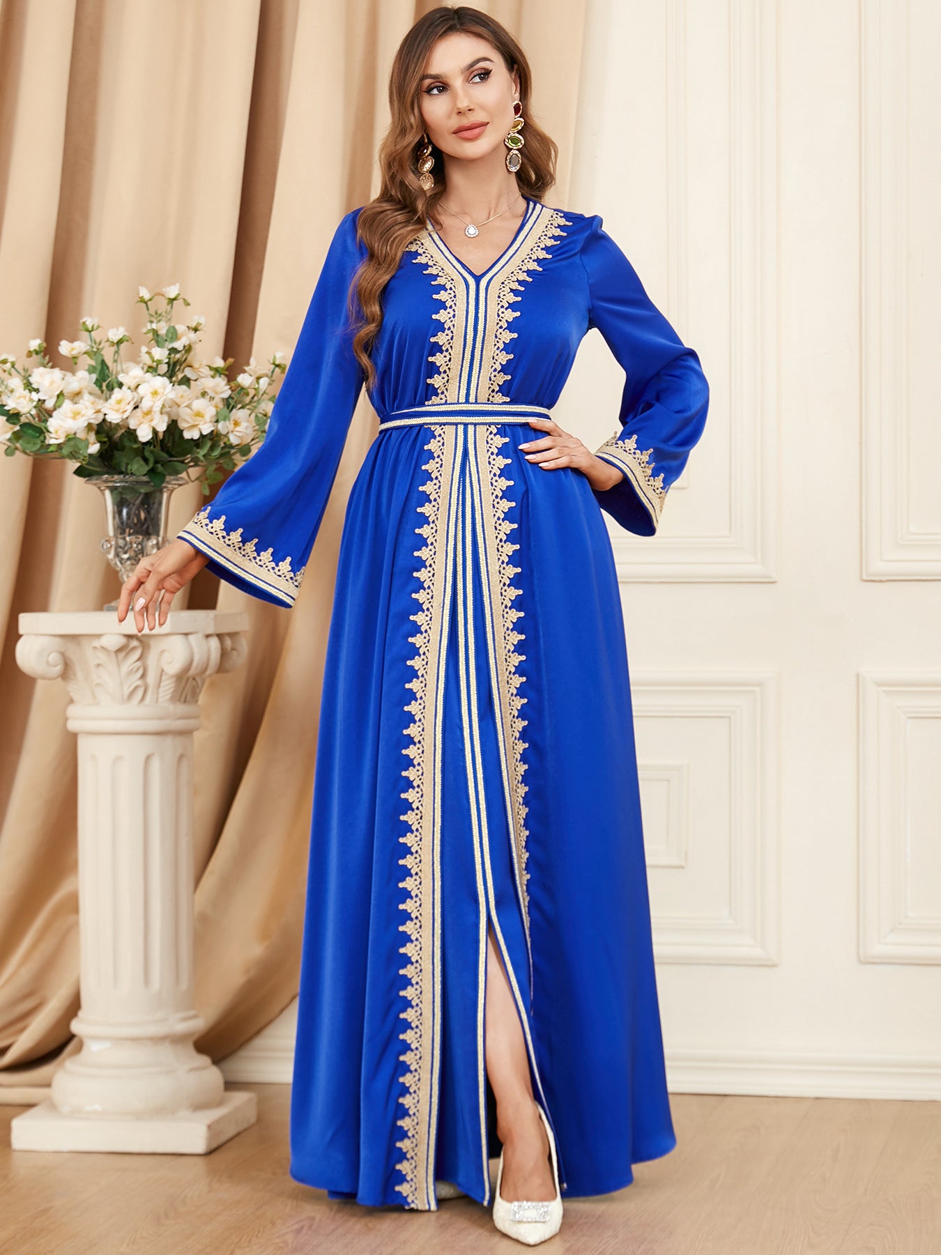 Ensemble Caftan Émane | 2 Pièces  – Robe Longue et Kimono Brodé, Idéal Ramadan & Aïd