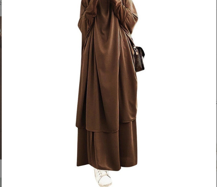 Ensemble Abaya Deux Pièces à Capuche – Robe Ample & Jupe Taille Élastique, Manches Chauve-souris