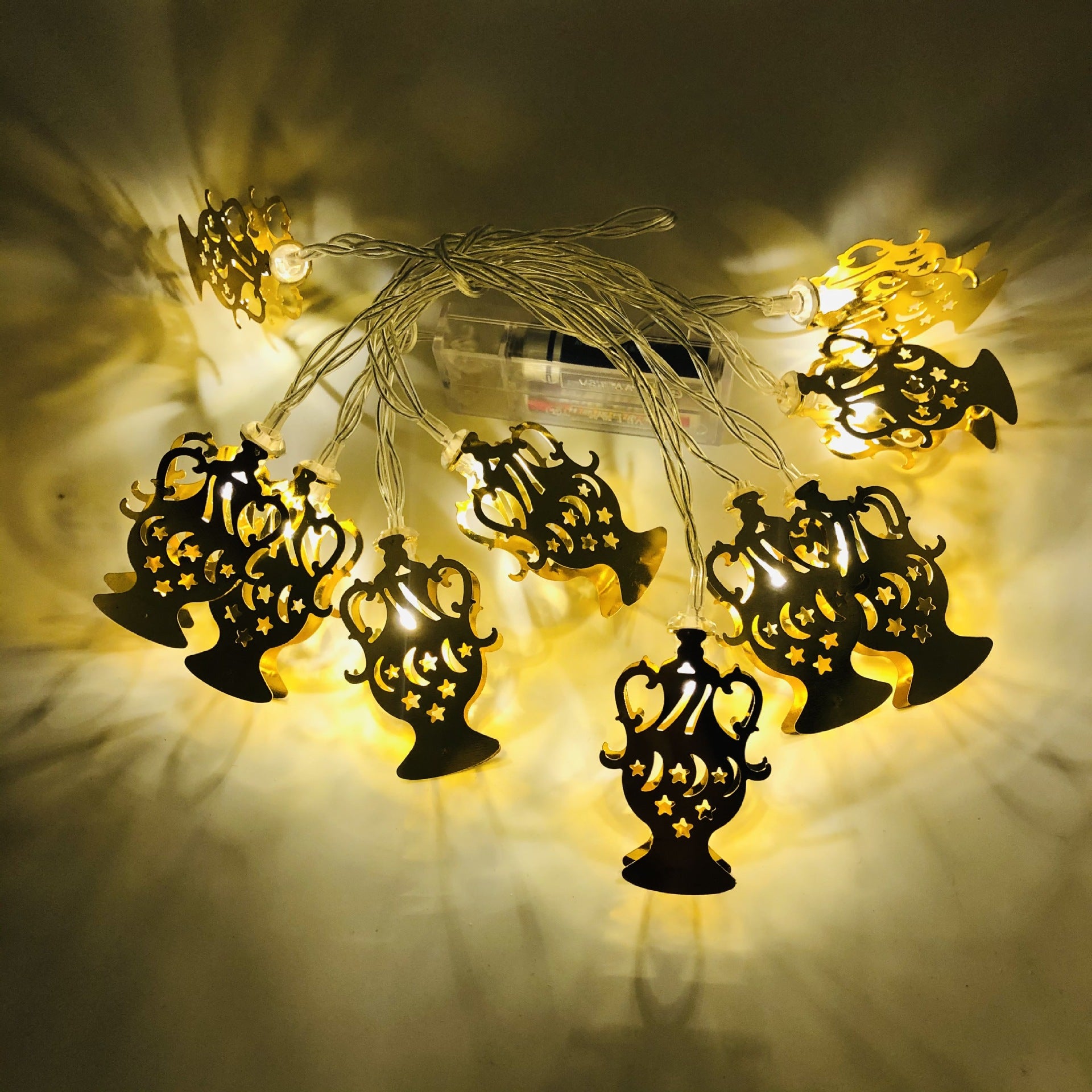 Guirlande Lumineuse Ramadan & Eid Mubarak – Lanternes LED Dorées à Piles, Décoration Intérieure Festive