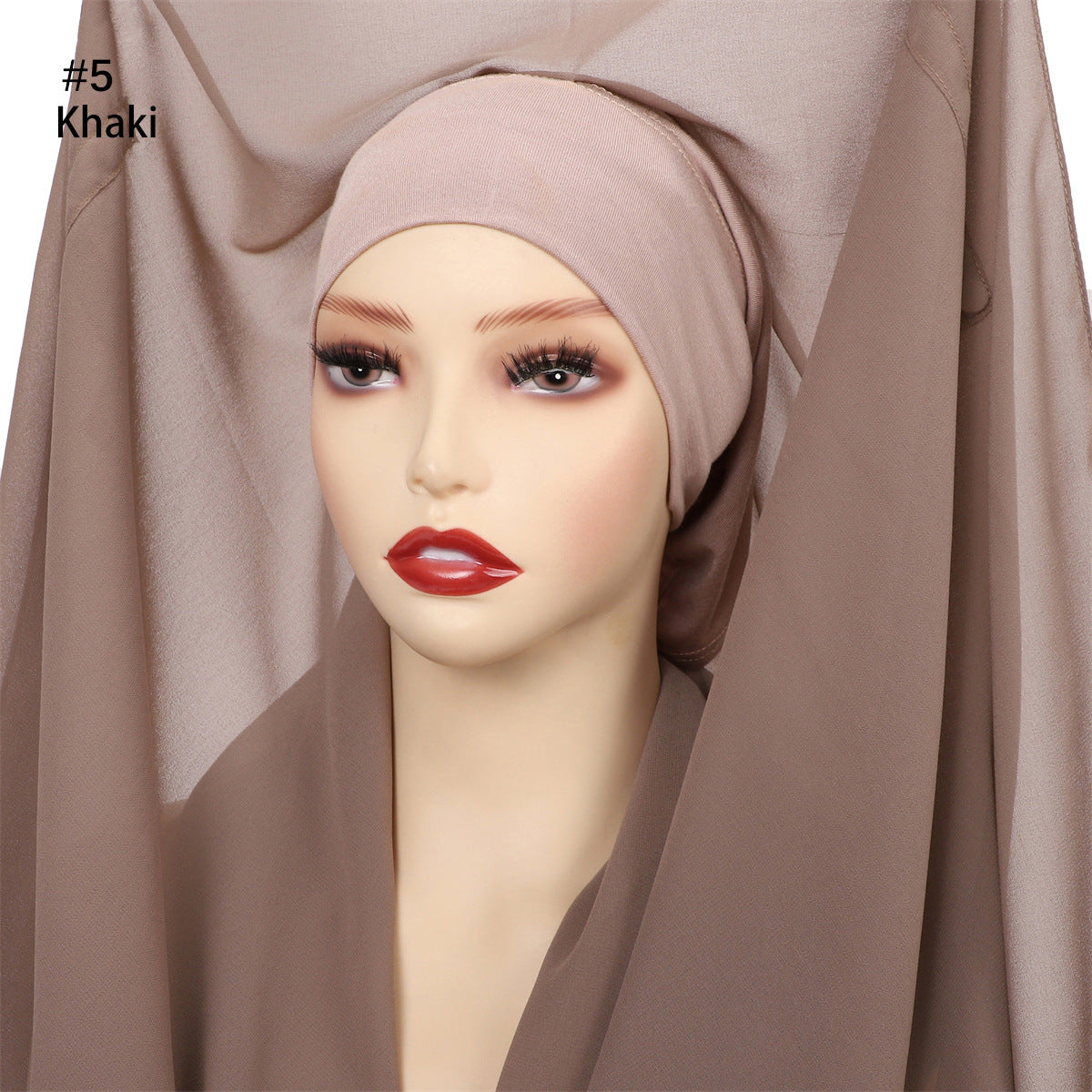 Hijab Mousseline (Chiffon) Uni à Perles – Voile avec bonnet Élégant